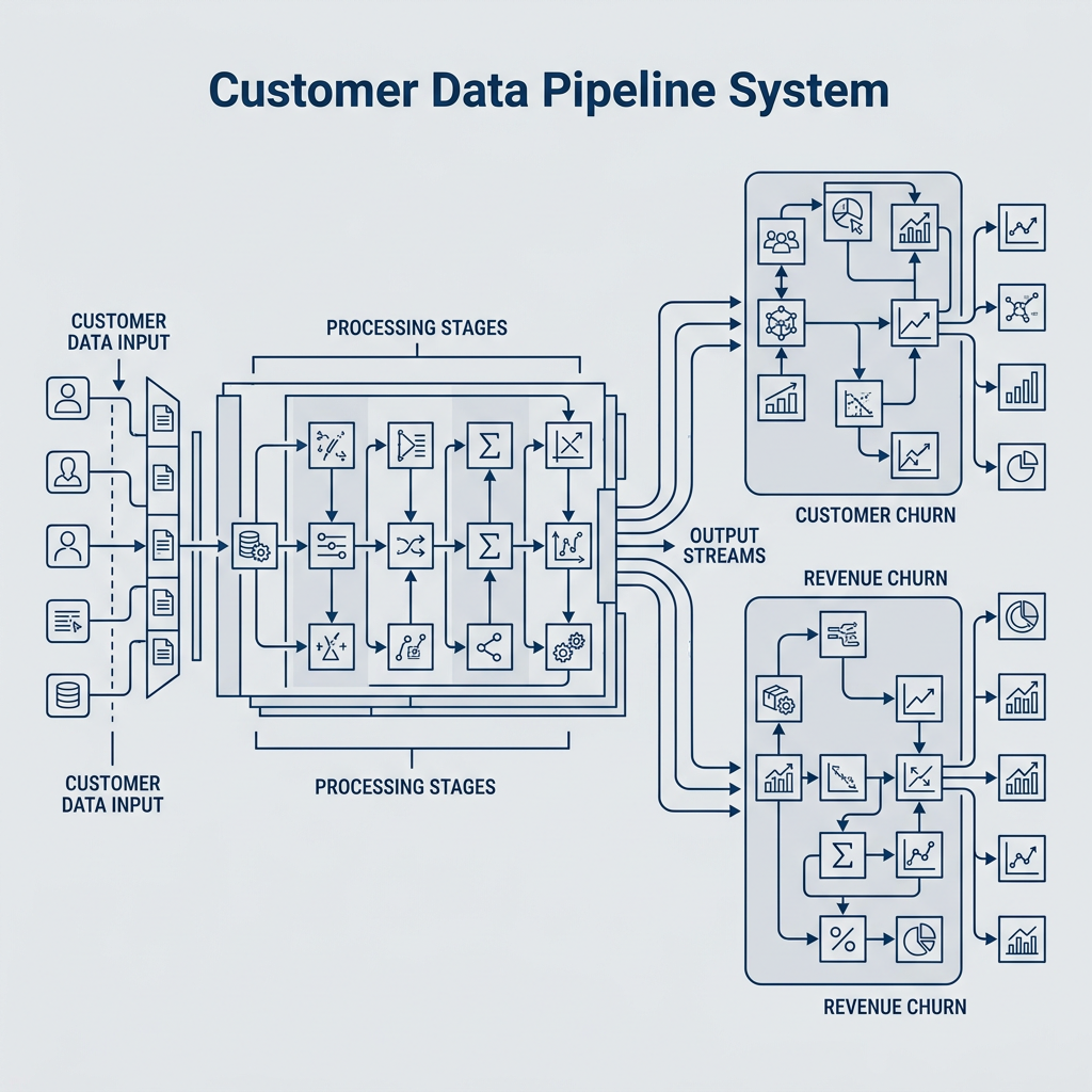 Technical schematic of churn calculation data pipeline