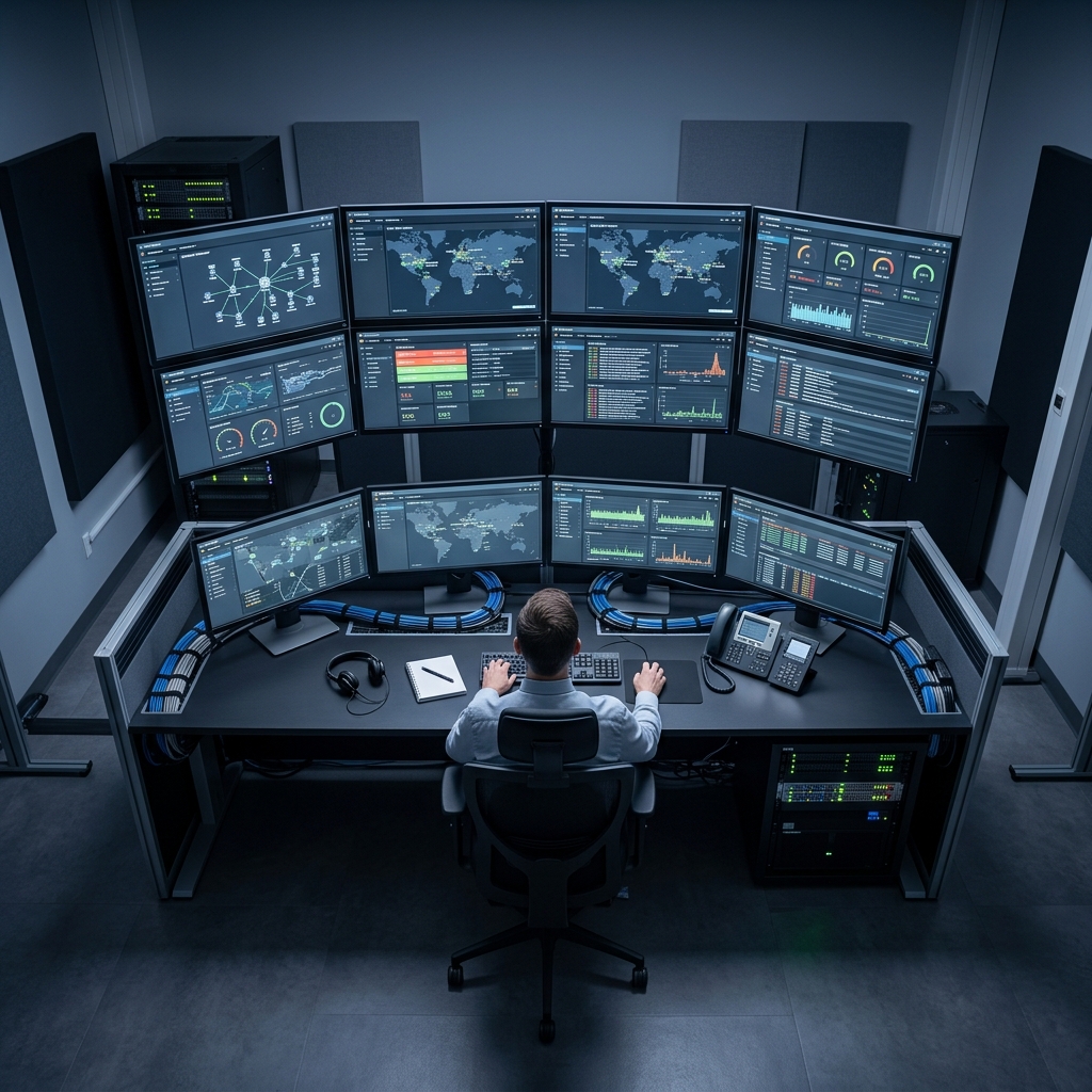 Control room operator monitoring network event streams