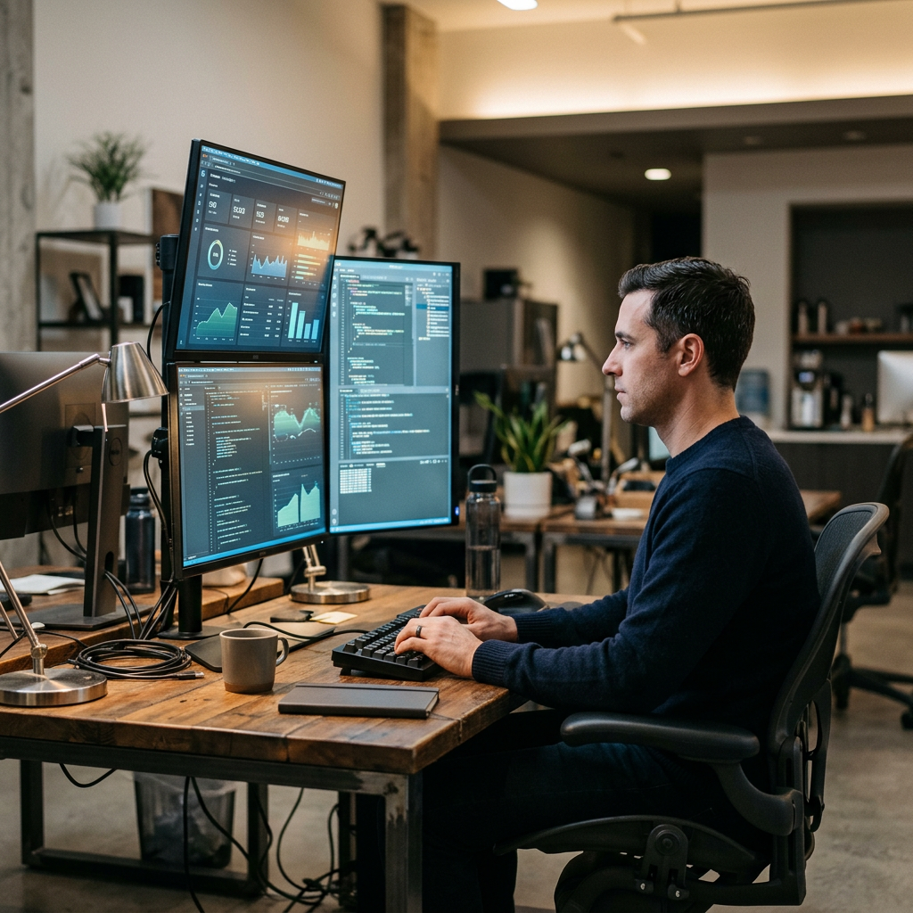 Developer monitoring data infrastructure across multiple screens