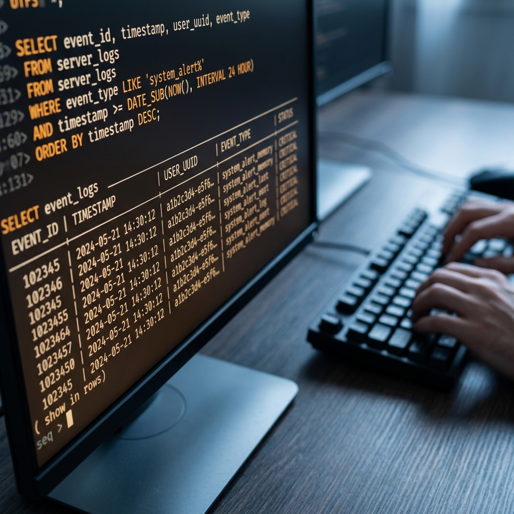 Analytics query code on terminal screen