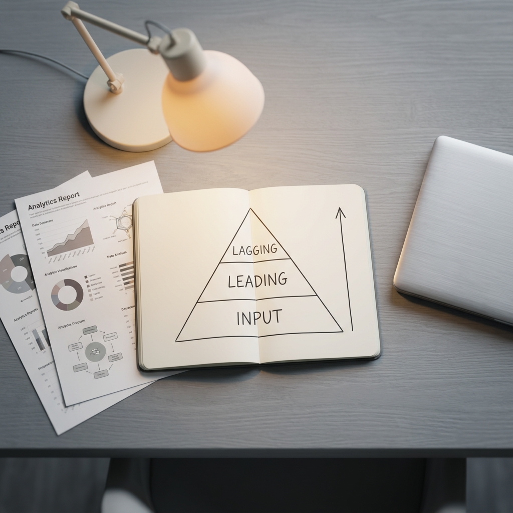Metrics hierarchy framework sketched on notebook