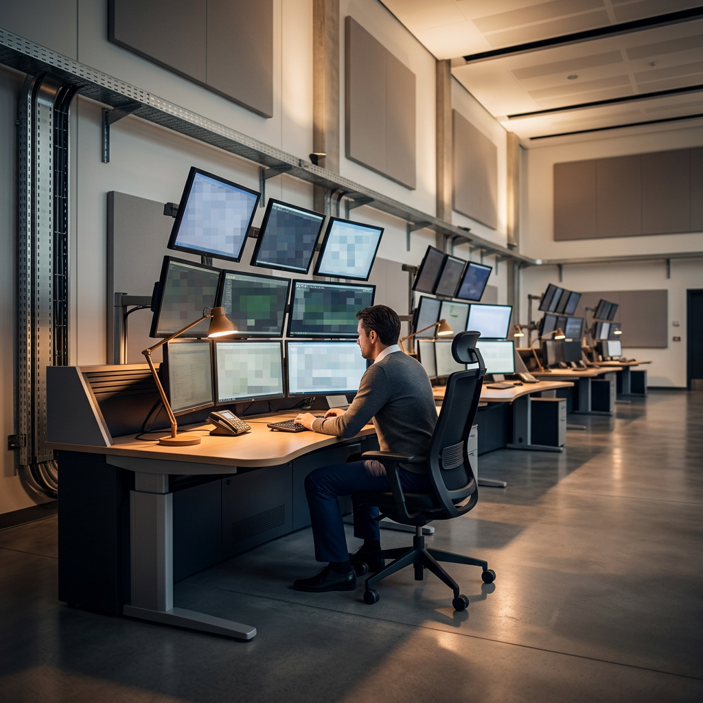 Data engineer monitoring tracking infrastructure from control console