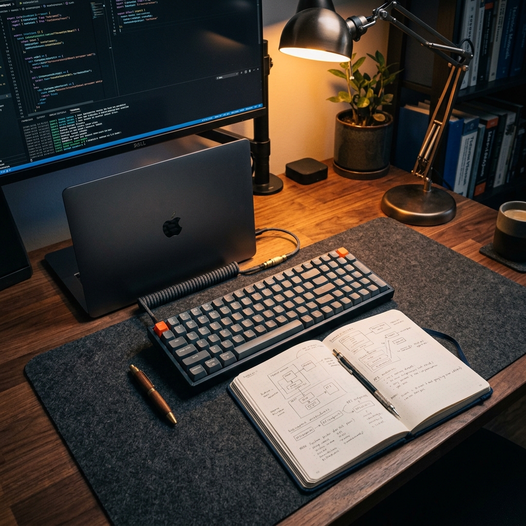 Developer workspace with terminal and tracking infrastructure notes