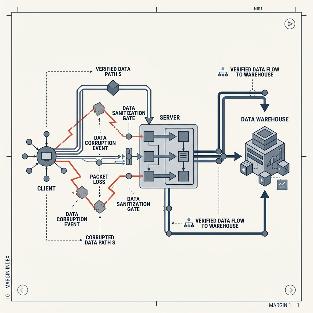 Tracking architecture blueprint showing data flow and integrity points