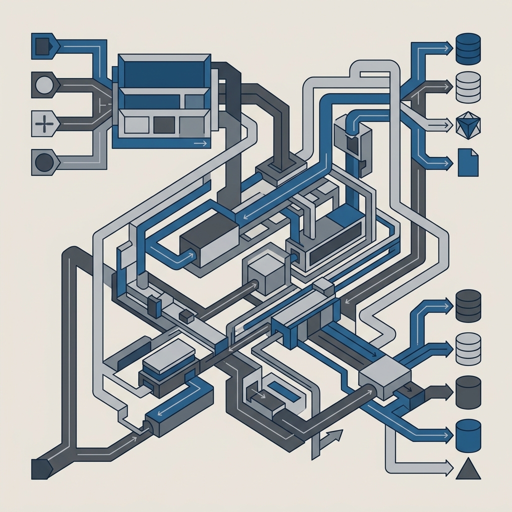 Data pipeline infrastructure flowing through organized channels
