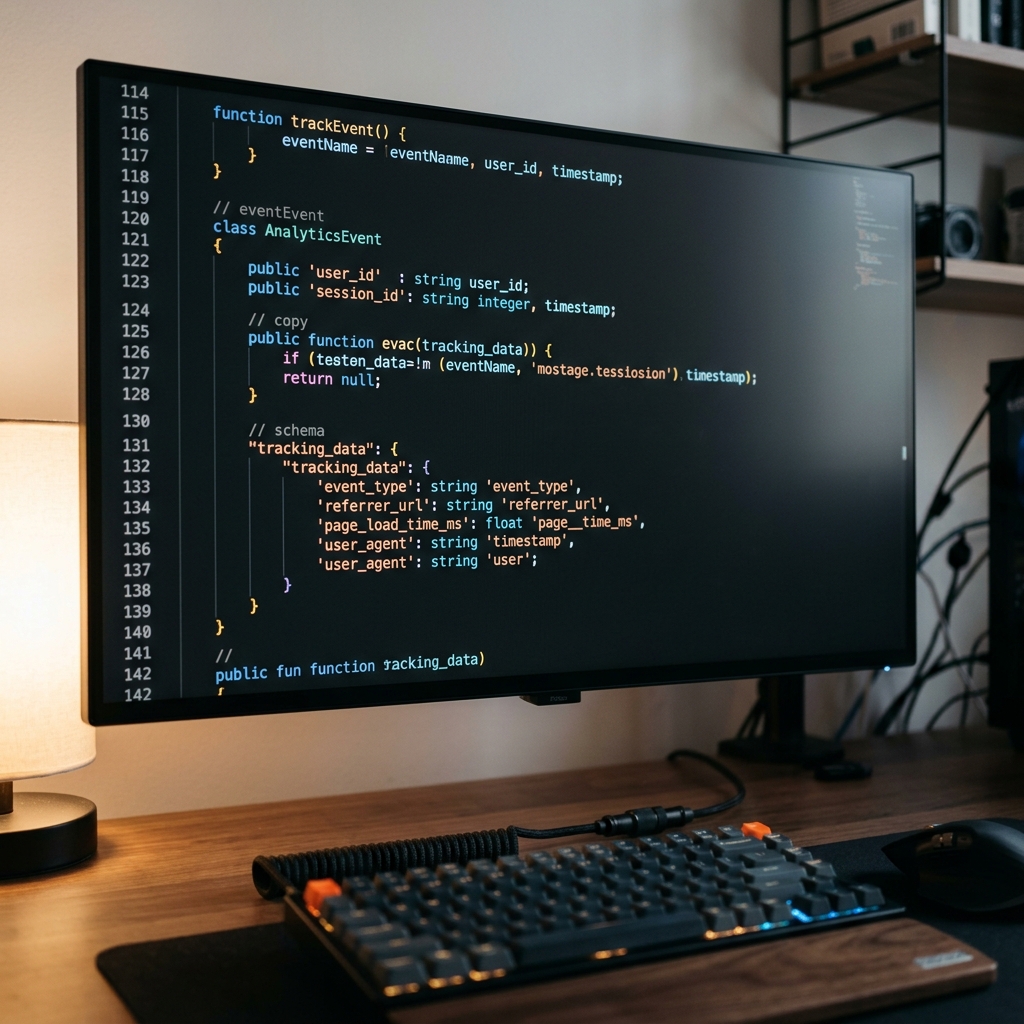 Terminal screen displaying event tracking infrastructure code