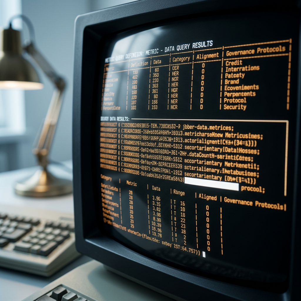 Terminal screen showing organized metric definitions and queries