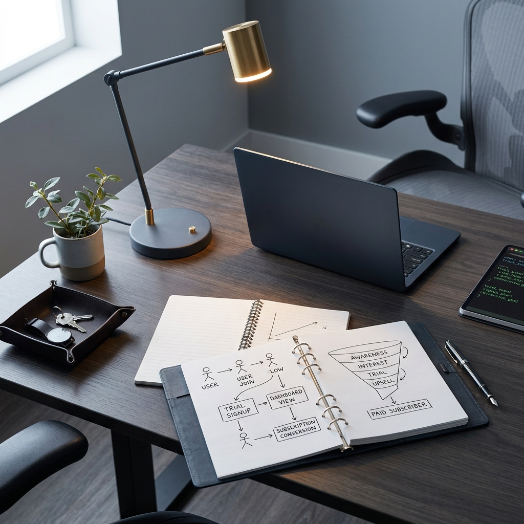 Product manager workspace with event tracking diagrams