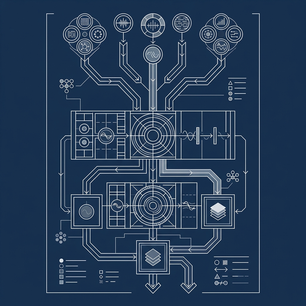 Data pipeline architecture schematic with event flows