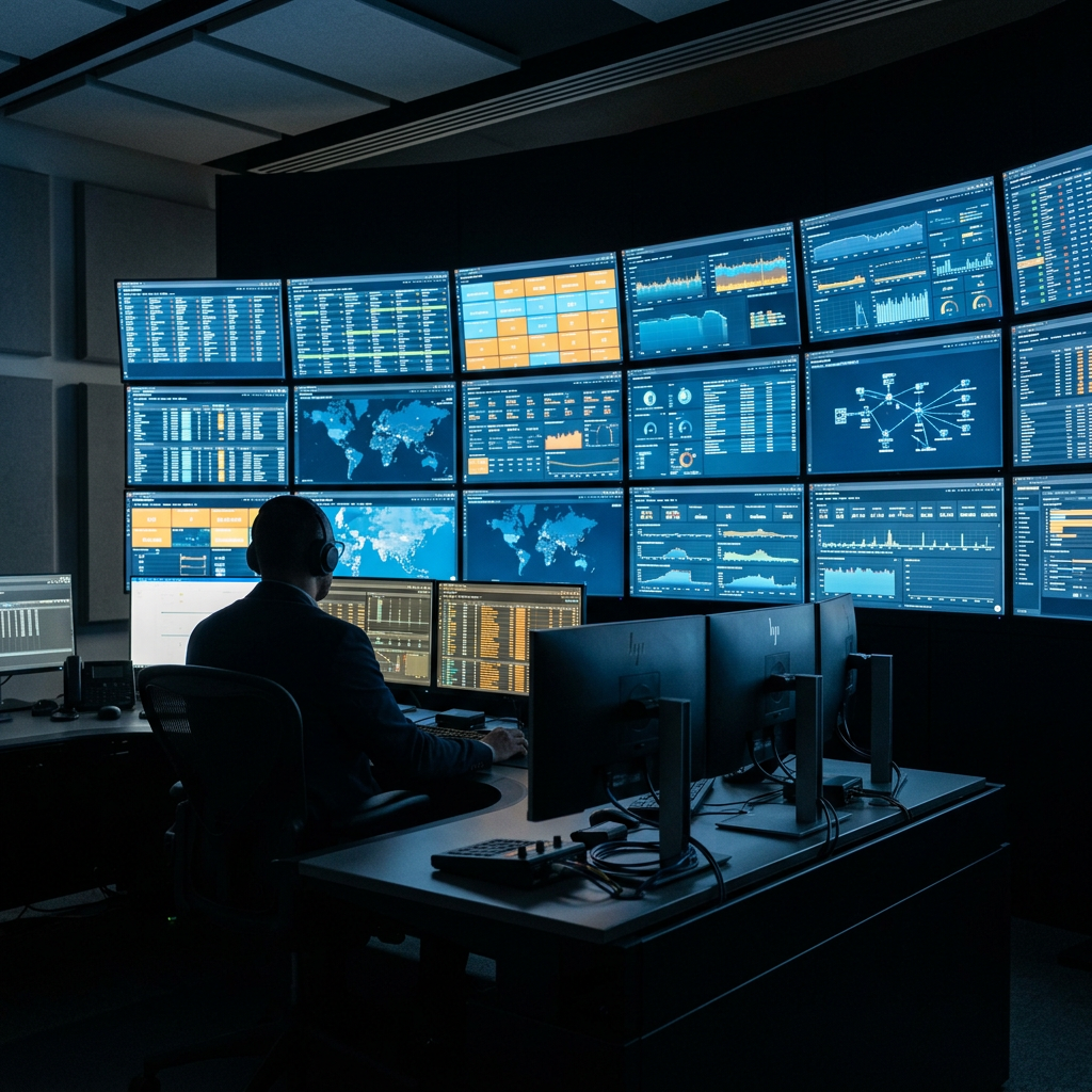 Organized data monitoring station with structured dashboards