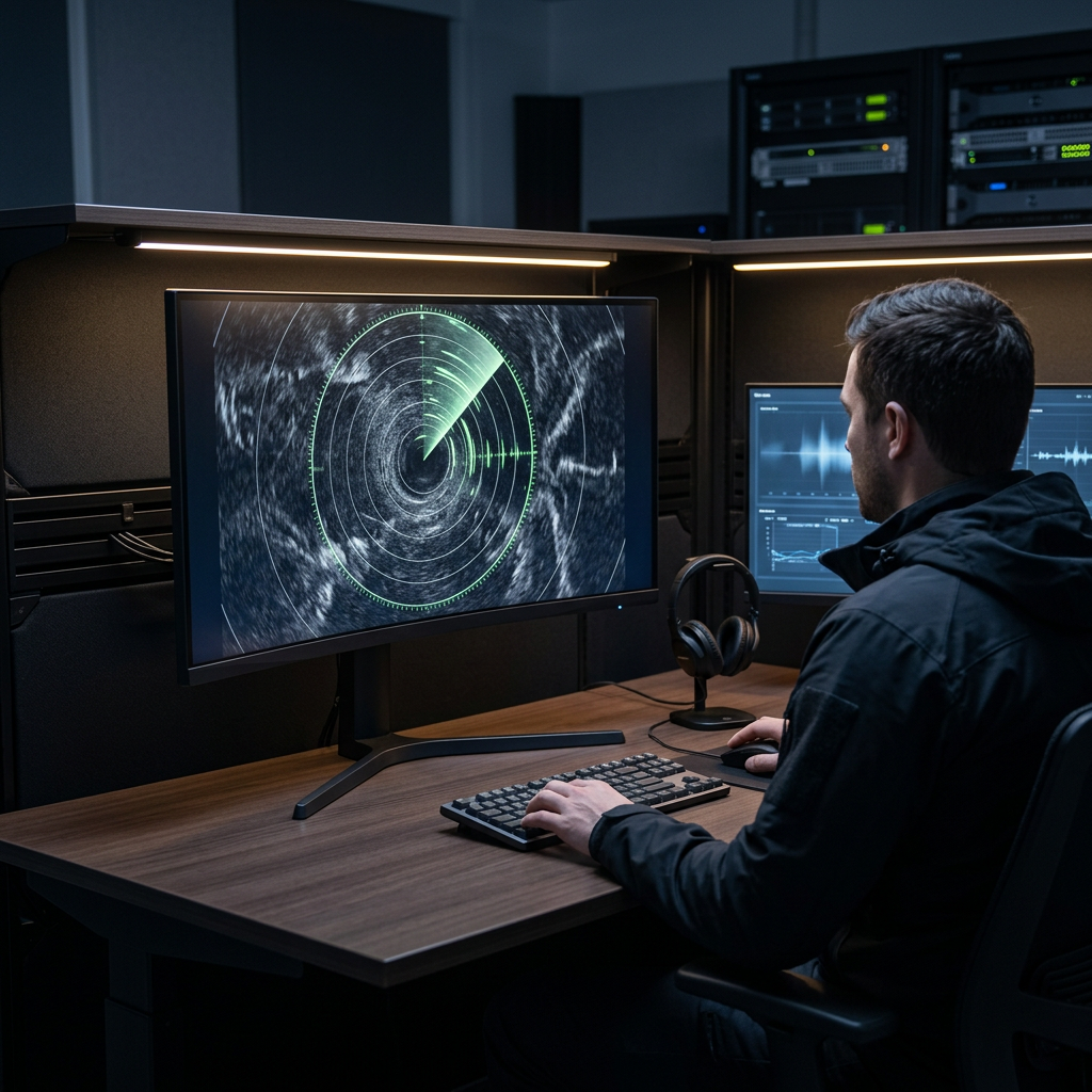 Radar signal display showing clear data filtering through noise