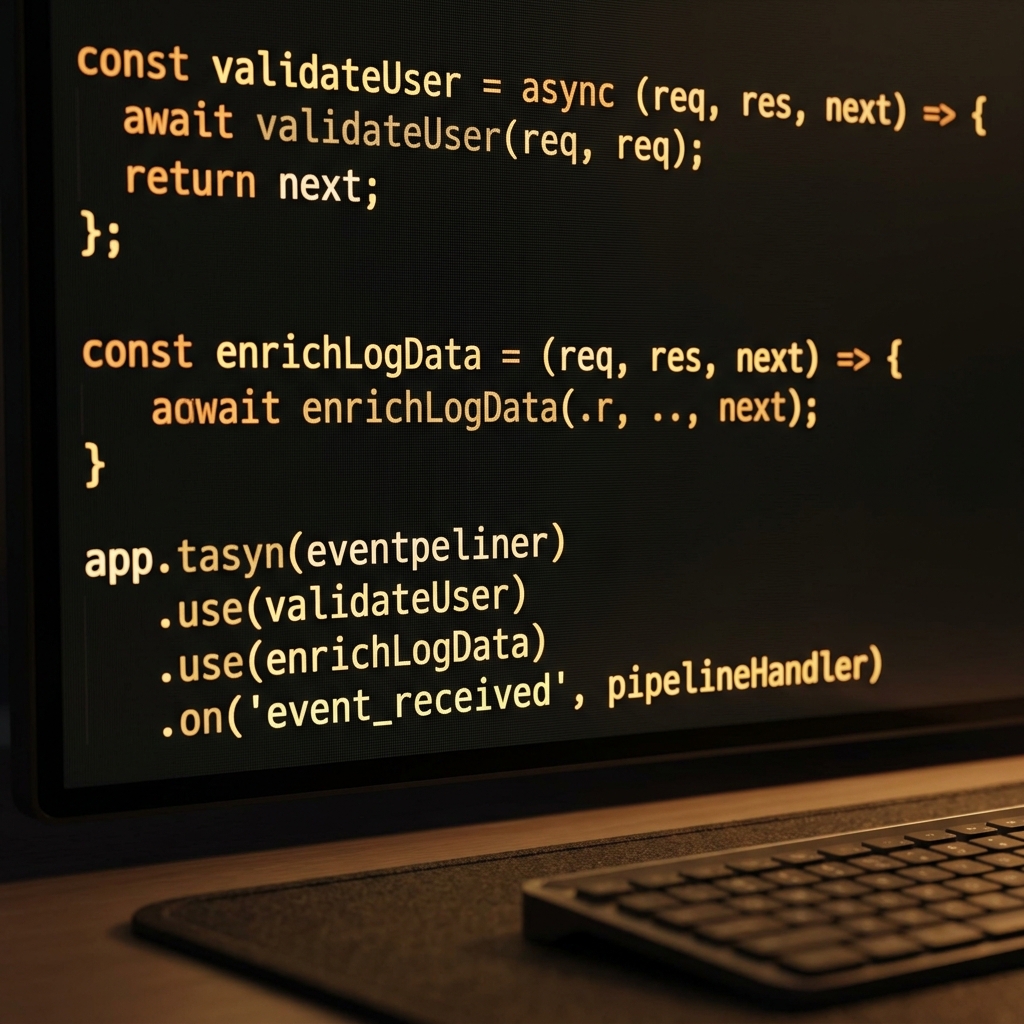 Server-side event pipeline code displayed on development terminal