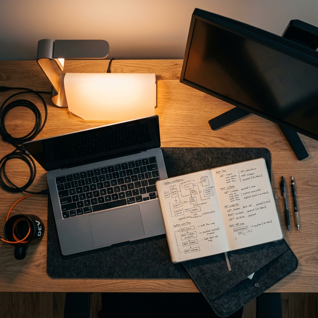 Developer workspace with tracking infrastructure notes