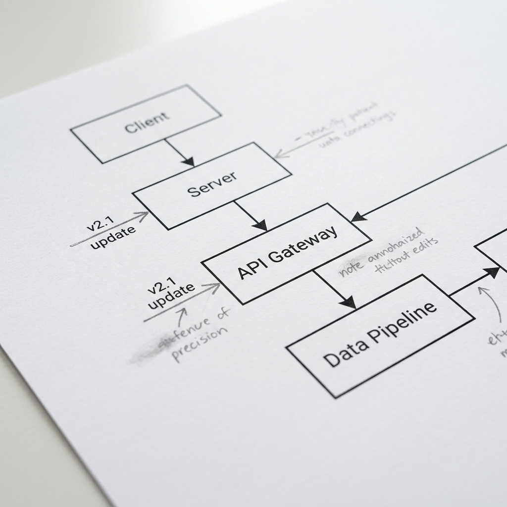 Technical architecture blueprint showing tracking system design