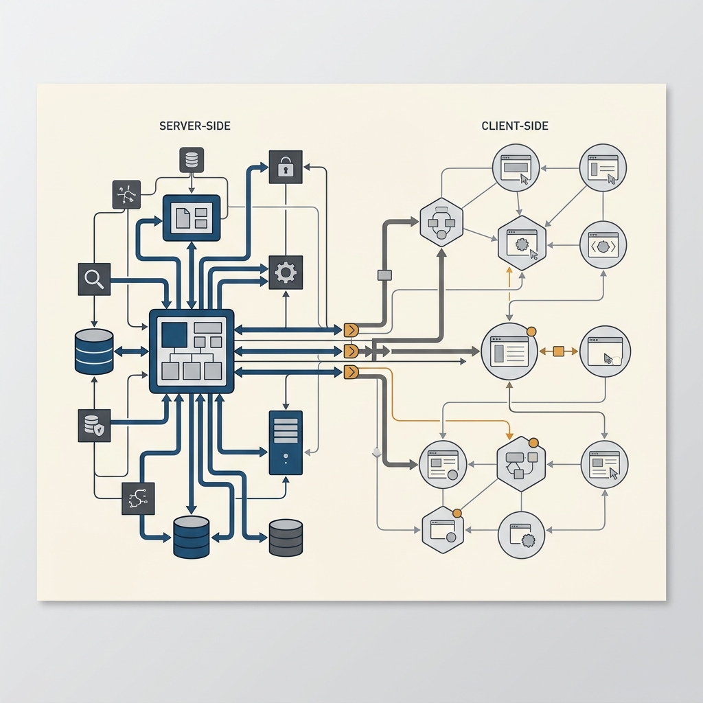 Technical infrastructure blueprint showing data flow architecture