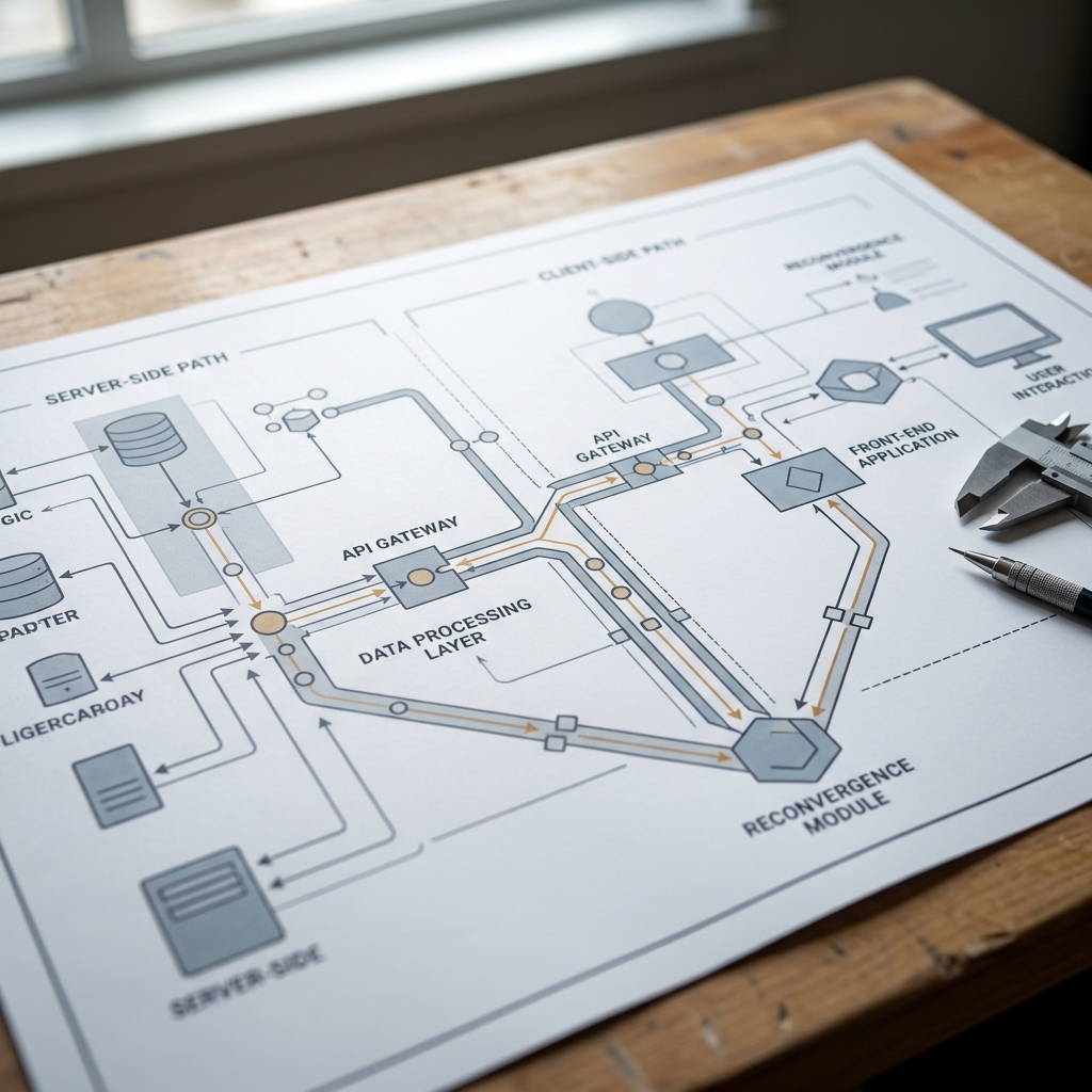 Technical schematic showing server-side and client-side tracking architecture